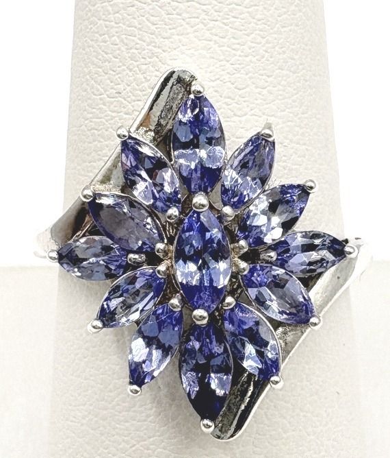STERLING TANZANITE COLOR CRYSTAL RING SIZE 9