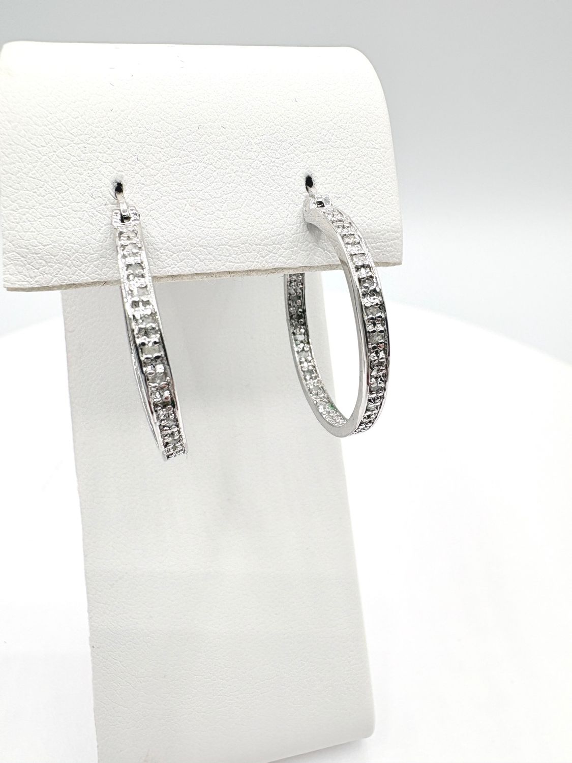 STERLING CZ HOOP EARRING 1"