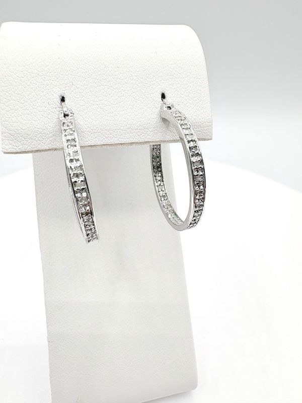STERLING CZ HOOP EARRING 1"