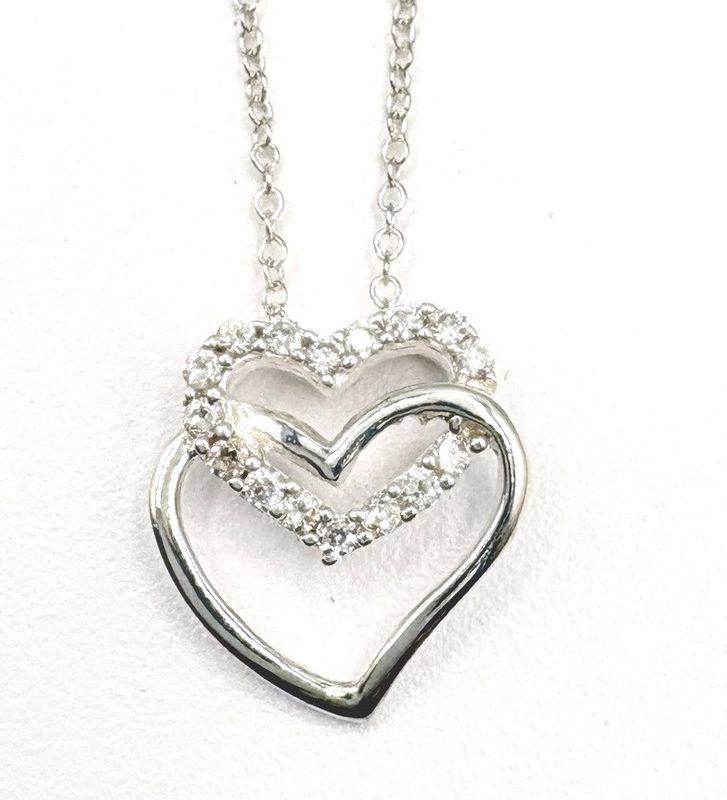 STERLING DOUBLE HEART PENDANT WITH CZ 18"CHAIN