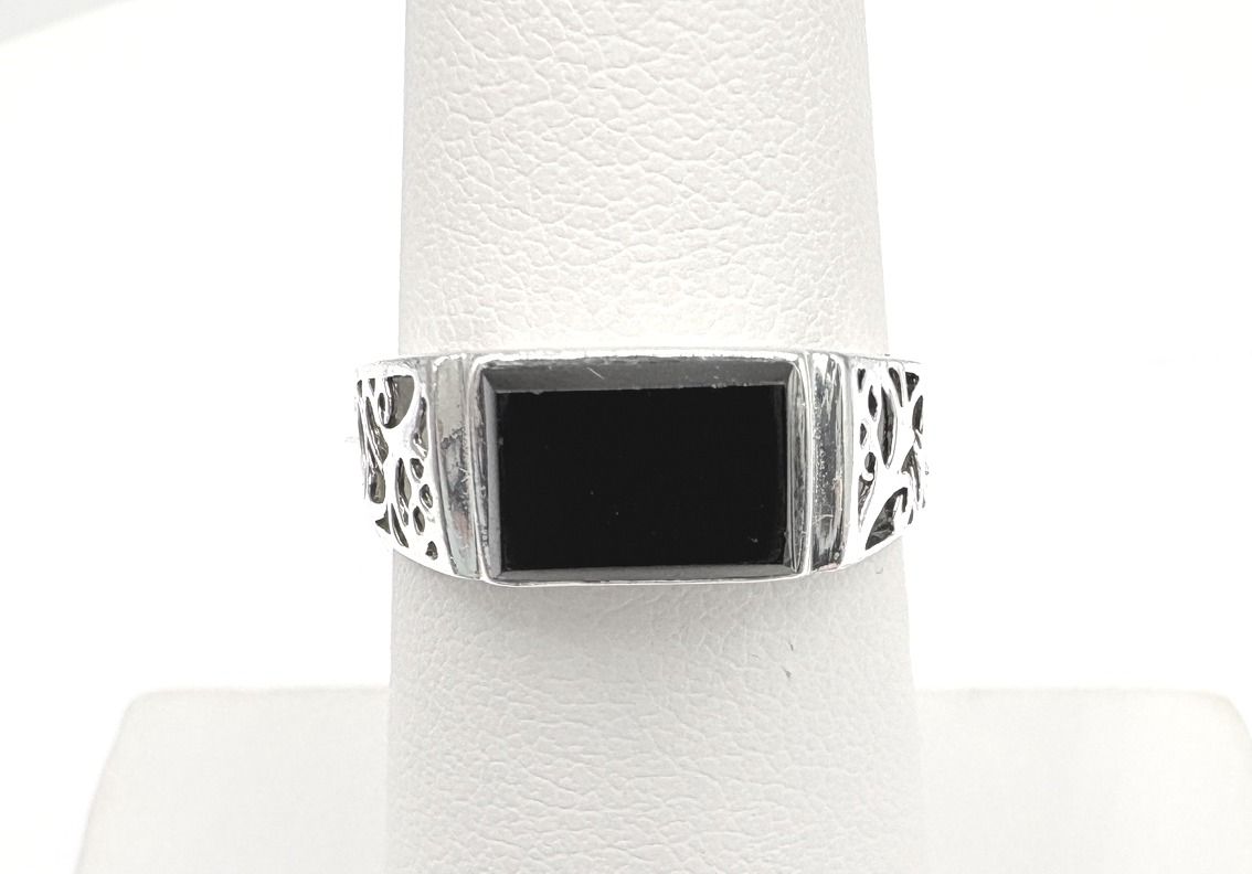 STERLING FILAGREE ONYX RING SIZE 6