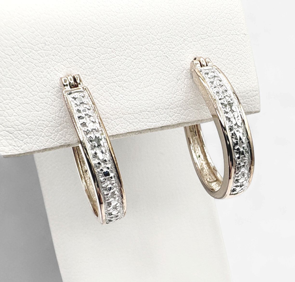 STERLING TWO TONE OVAL HOOPS WITH DIAMOND EARRING