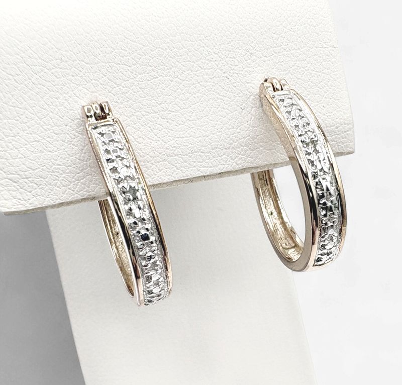 STERLING TWO TONE OVAL HOOPS WITH DIAMOND EARRING