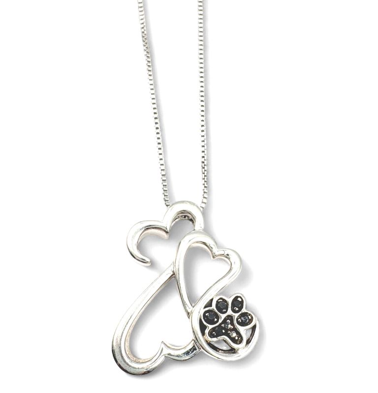 STERLING HEART &amp; PAW PRINT PENDANT WITH CHAIN 18"