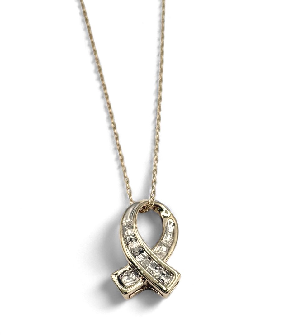 14KY DIAMOND RIBBON PENDANT WITH CHAIN 18"