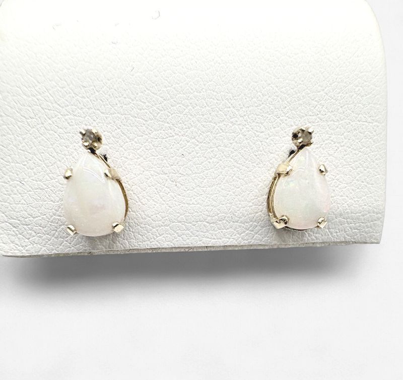 14KY OPAL WITH DIAMOND ACCENT STUD EARRING