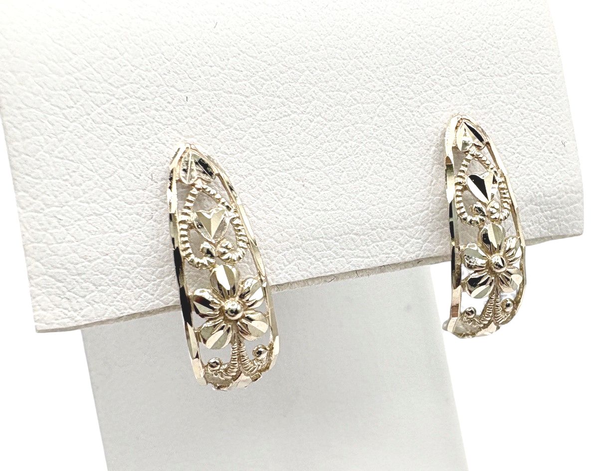 14KY FILAGREE J HOOP EARRING