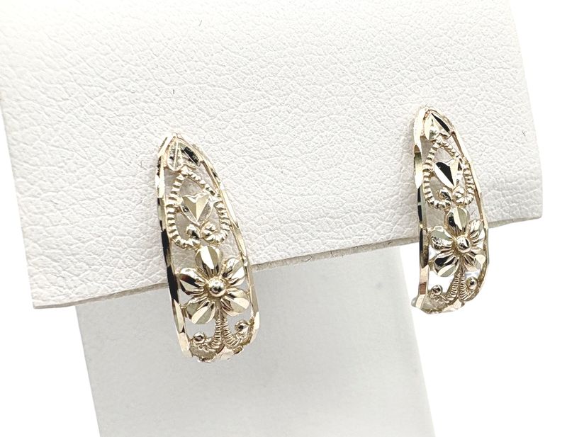 14KY FILAGREE J HOOP EARRING