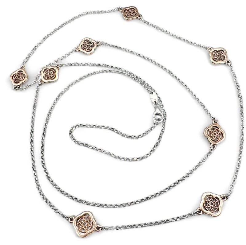 STERLING ROSE GOLD PLATE CHAIN WITH QUADRAFOIL ACCENTS 36"