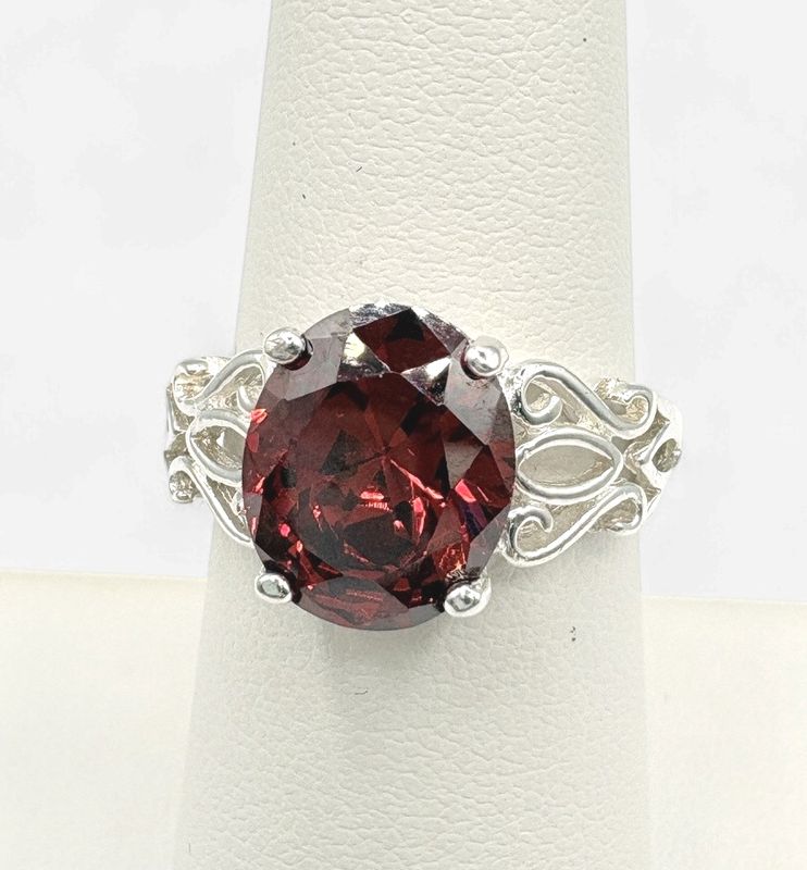 STERLING SCARLET QUARTZ FILAGREE RING SIZE 7