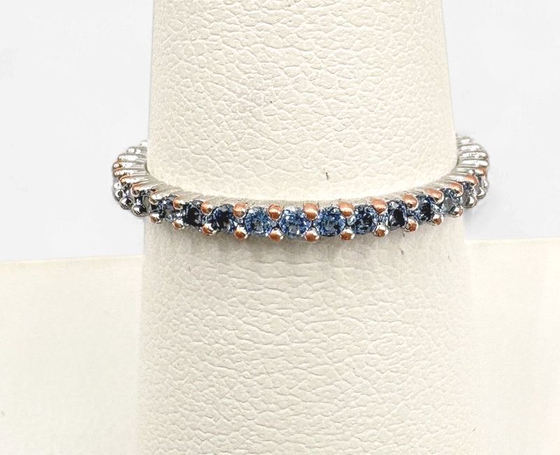 STERLING AQUA BLUE CZ ETERNITY BAND RING SIZE 6.75