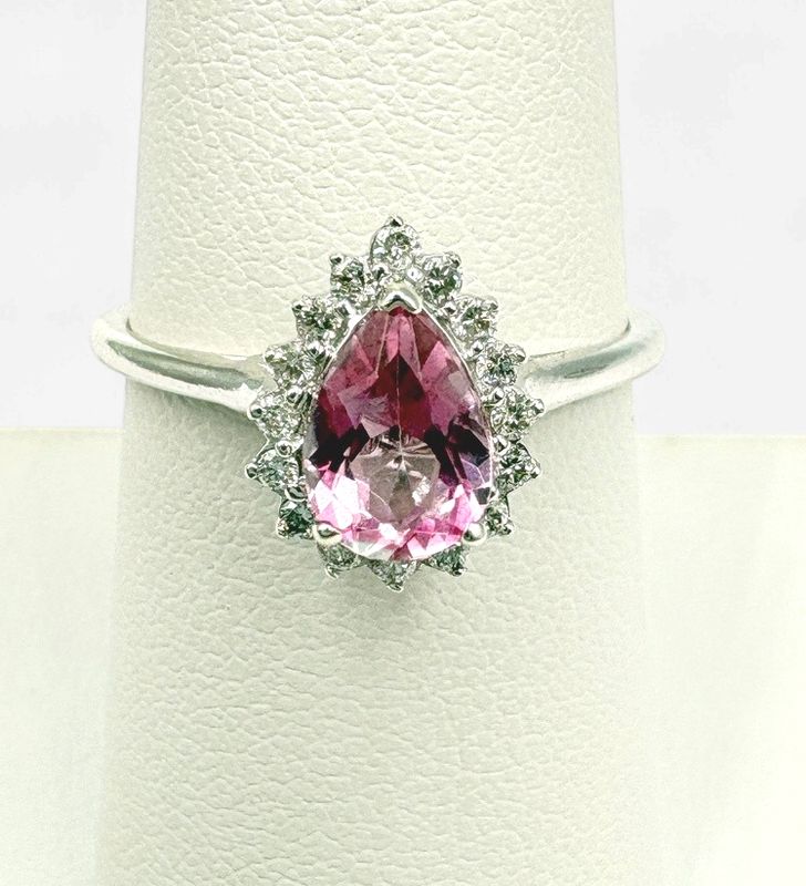 10KW PINK TOPAZ &amp; DIAMOND ENGAGEMENT RING SIZE 7
