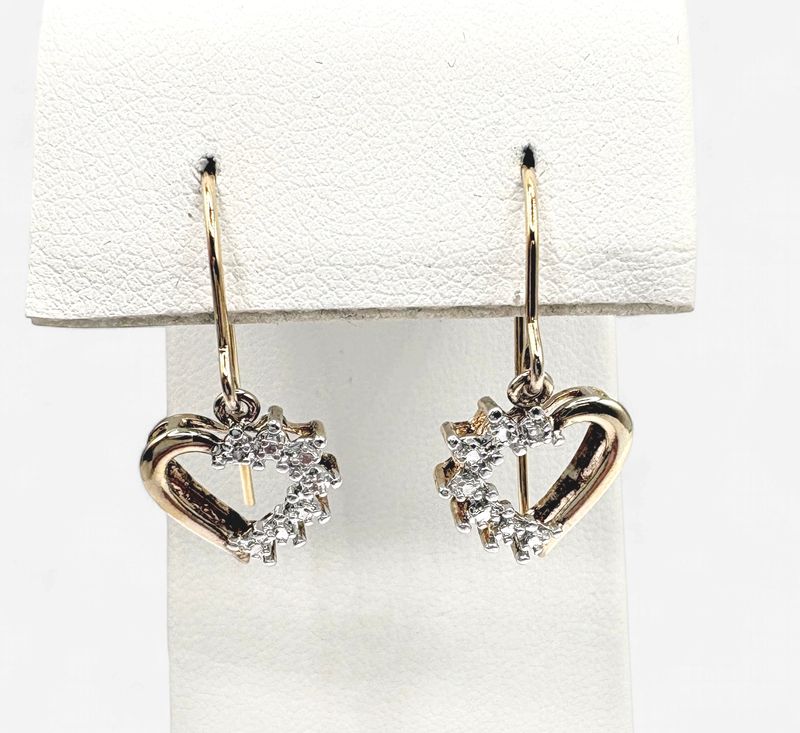 STERLING GOLD PLATED DIAMOND HEART DANGLE EARRING