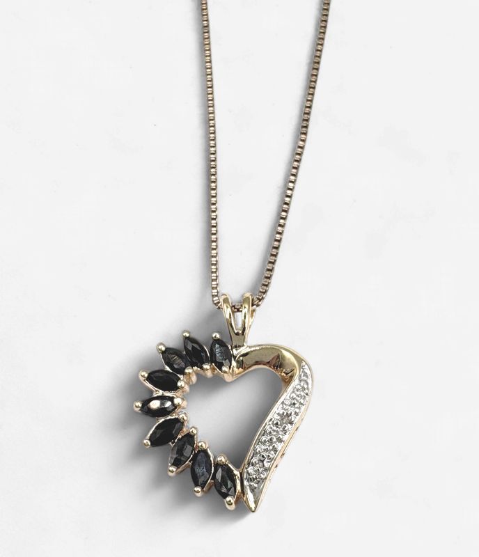 STERLING GOLD PLATED SAPPHIRE &amp; DIAMOND PENDANT ON CHAIN 18"