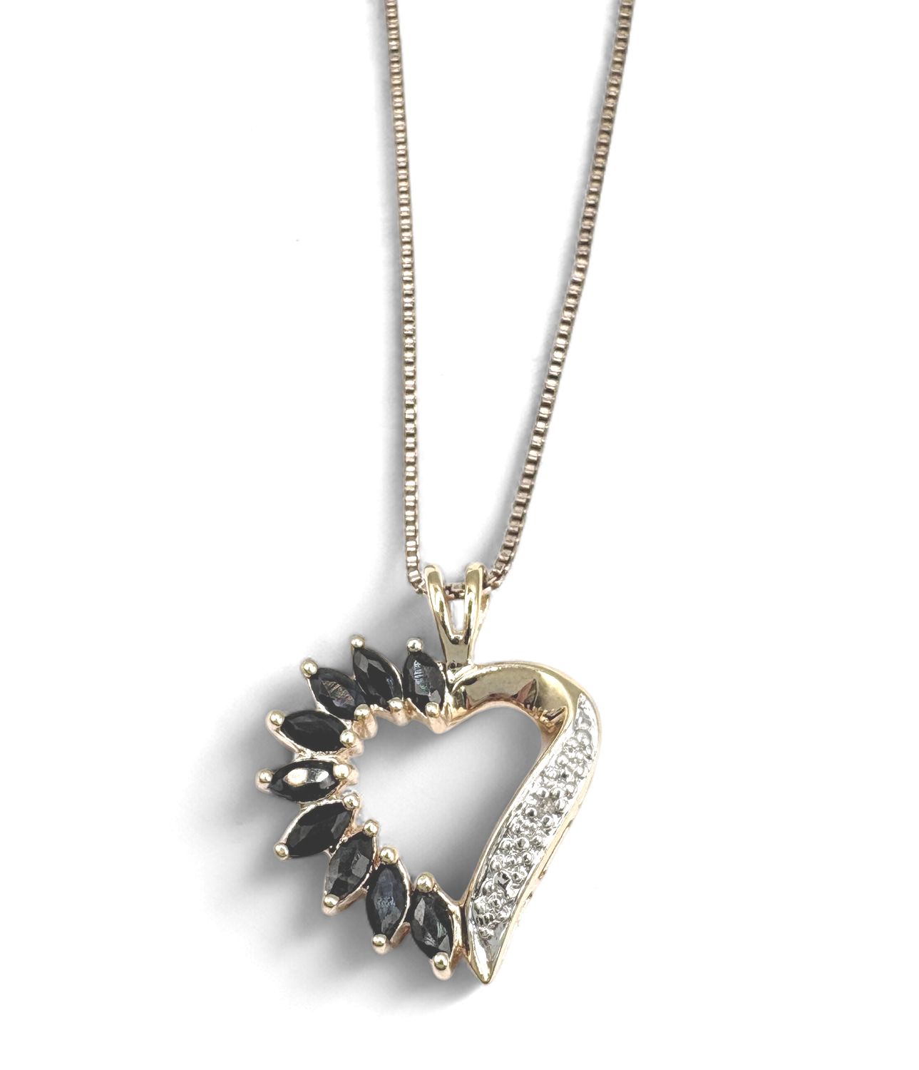 STERLING GOLD PLATED SAPPHIRE &amp; DIAMOND PENDANT ON CHAIN 18"