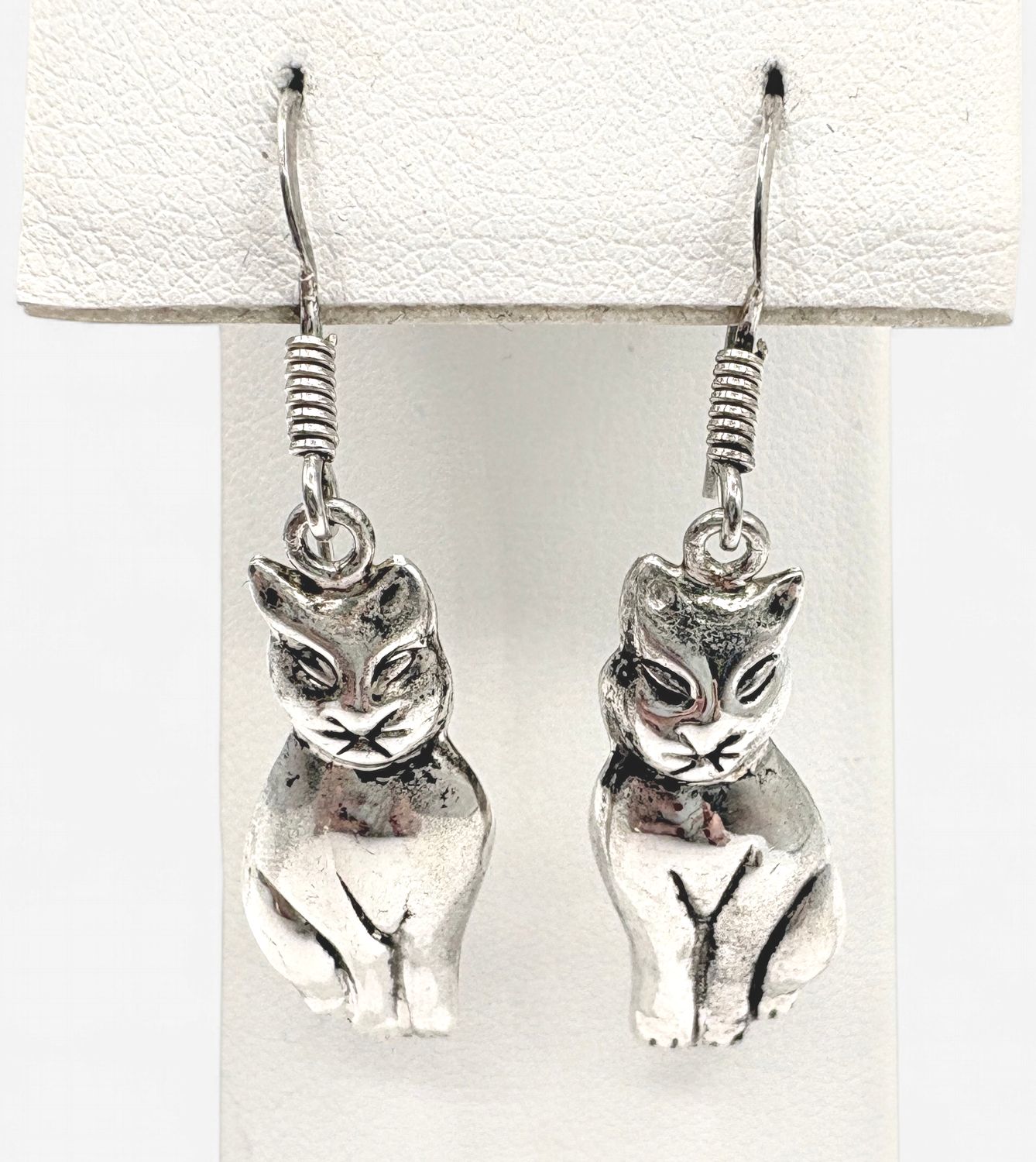 STERLING CAT DANGLE EARRING