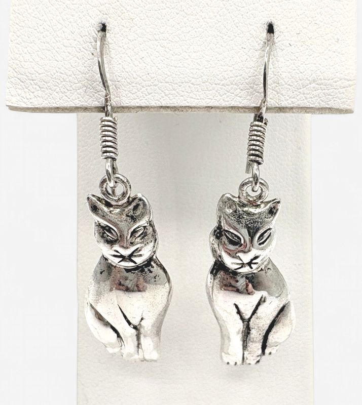 STERLING CAT DANGLE EARRING