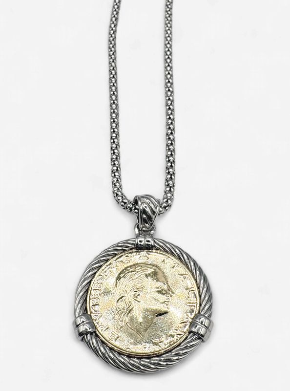 STERLING ITALIAN COIN NECKLACE WITH CHAIN 18"