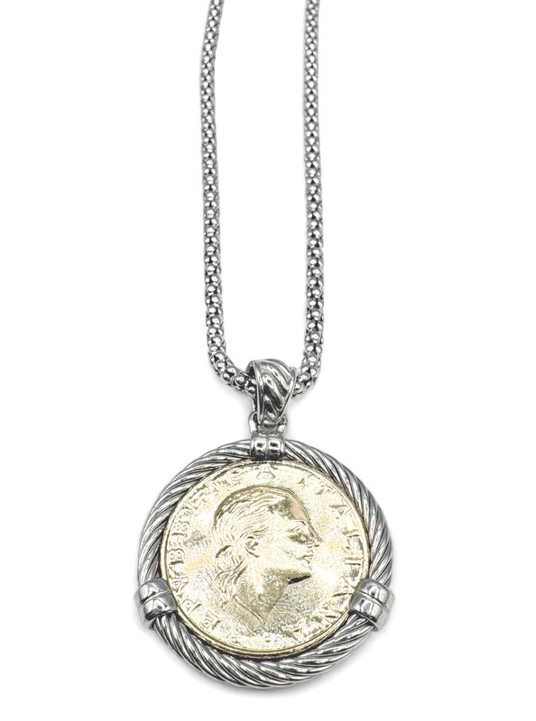 STERLING ITALIAN COIN NECKLACE WITH CHAIN 18"