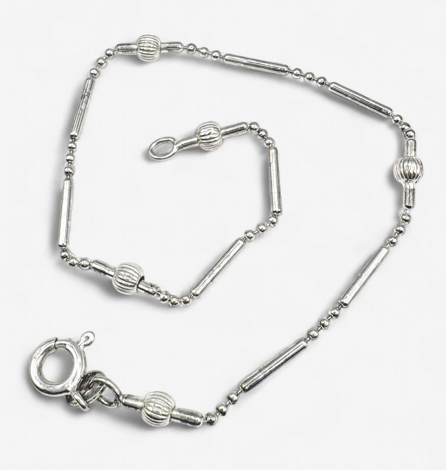 STERLING STATION BEAD ANKLET 9"