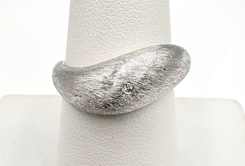 STERLING DIAMOND  BRUSHED ASYMMETRICAL RING SIZE 7