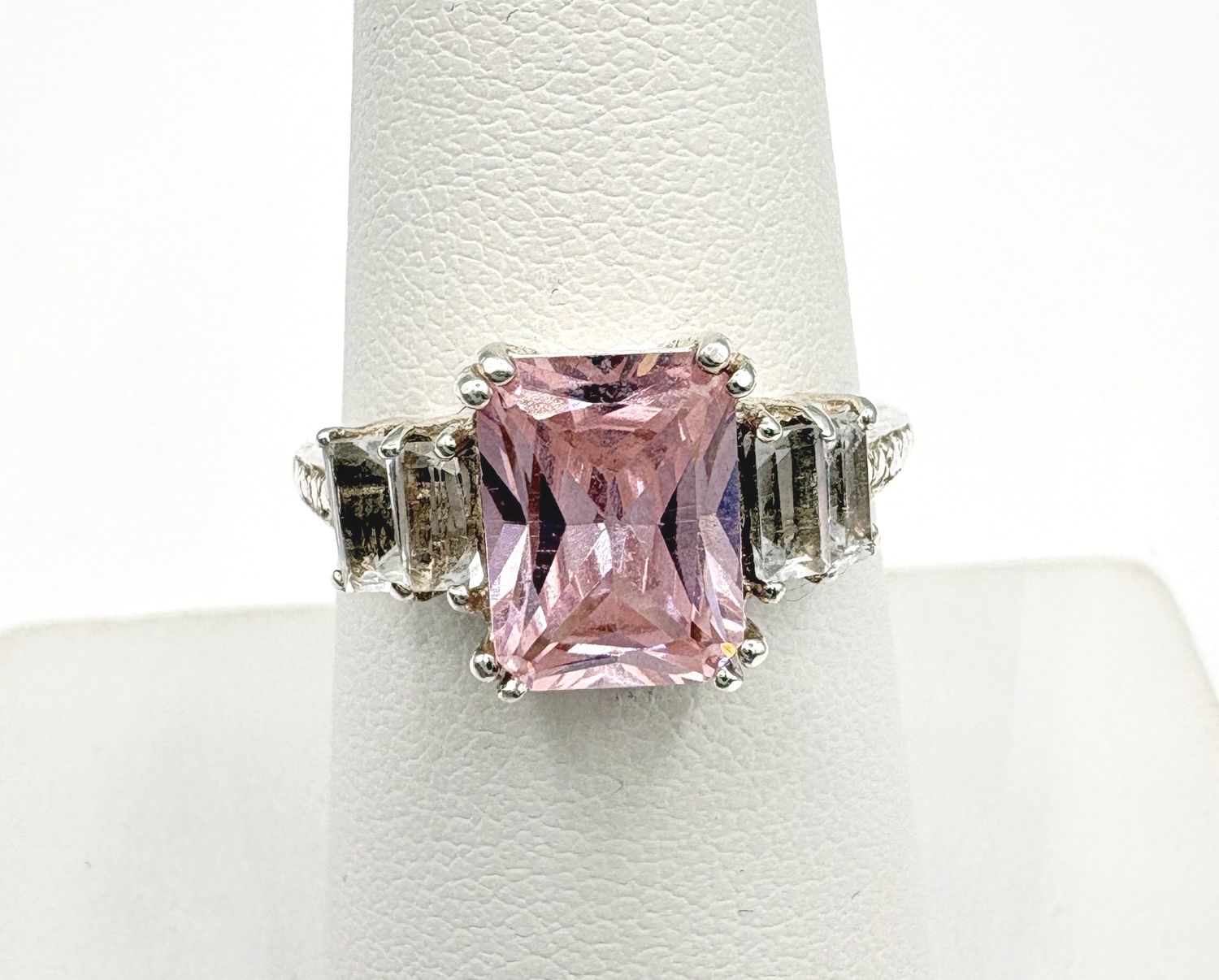STERLING PINK AND CLEAR CZ RING SIZE 7