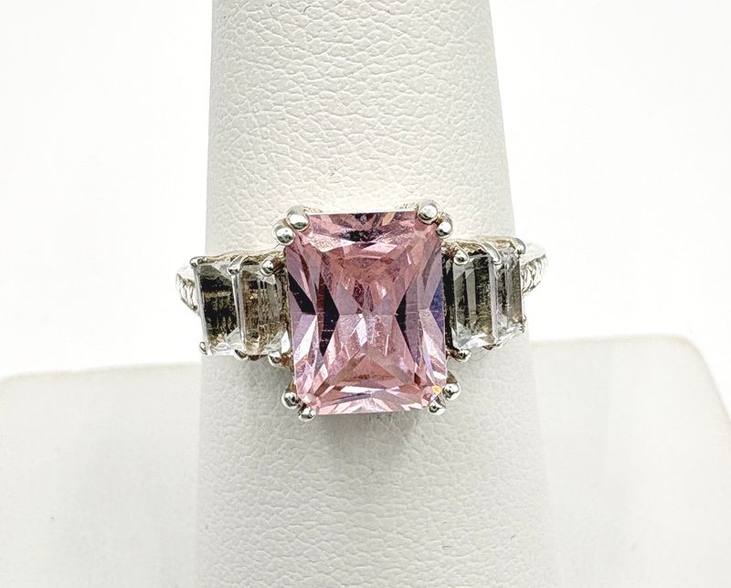 STERLING PINK AND CLEAR CZ RING SIZE 7