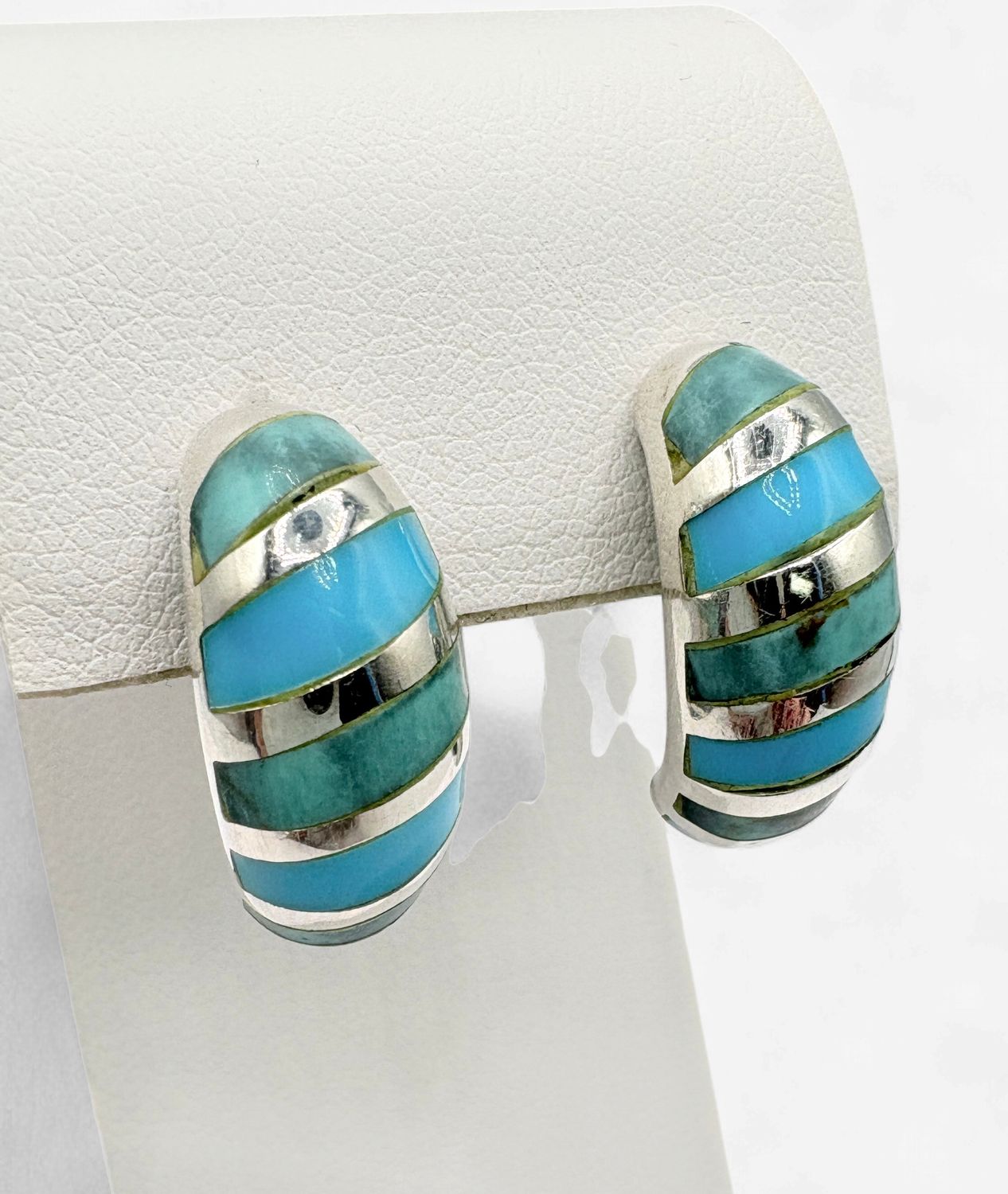 STERLING TURQUOISE INLAY J-HOOP EARRING