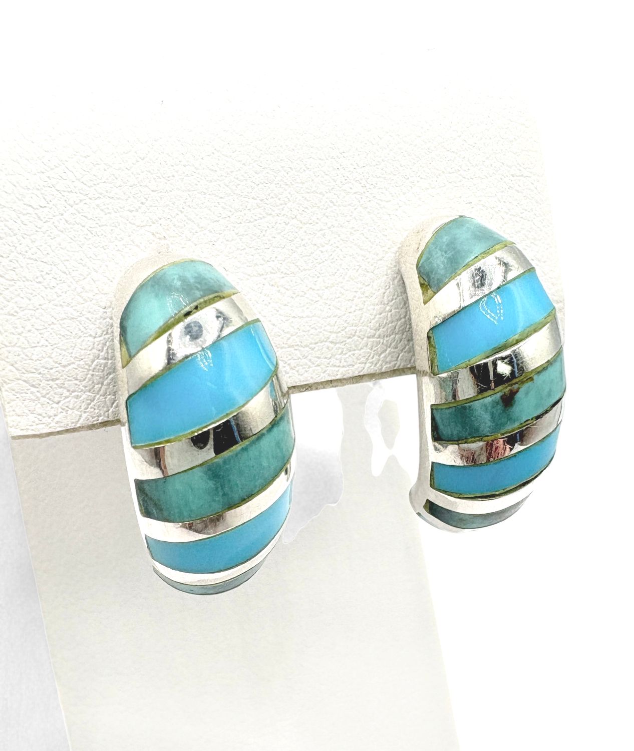 STERLING TURQUOISE INLAY J-HOOP EARRING