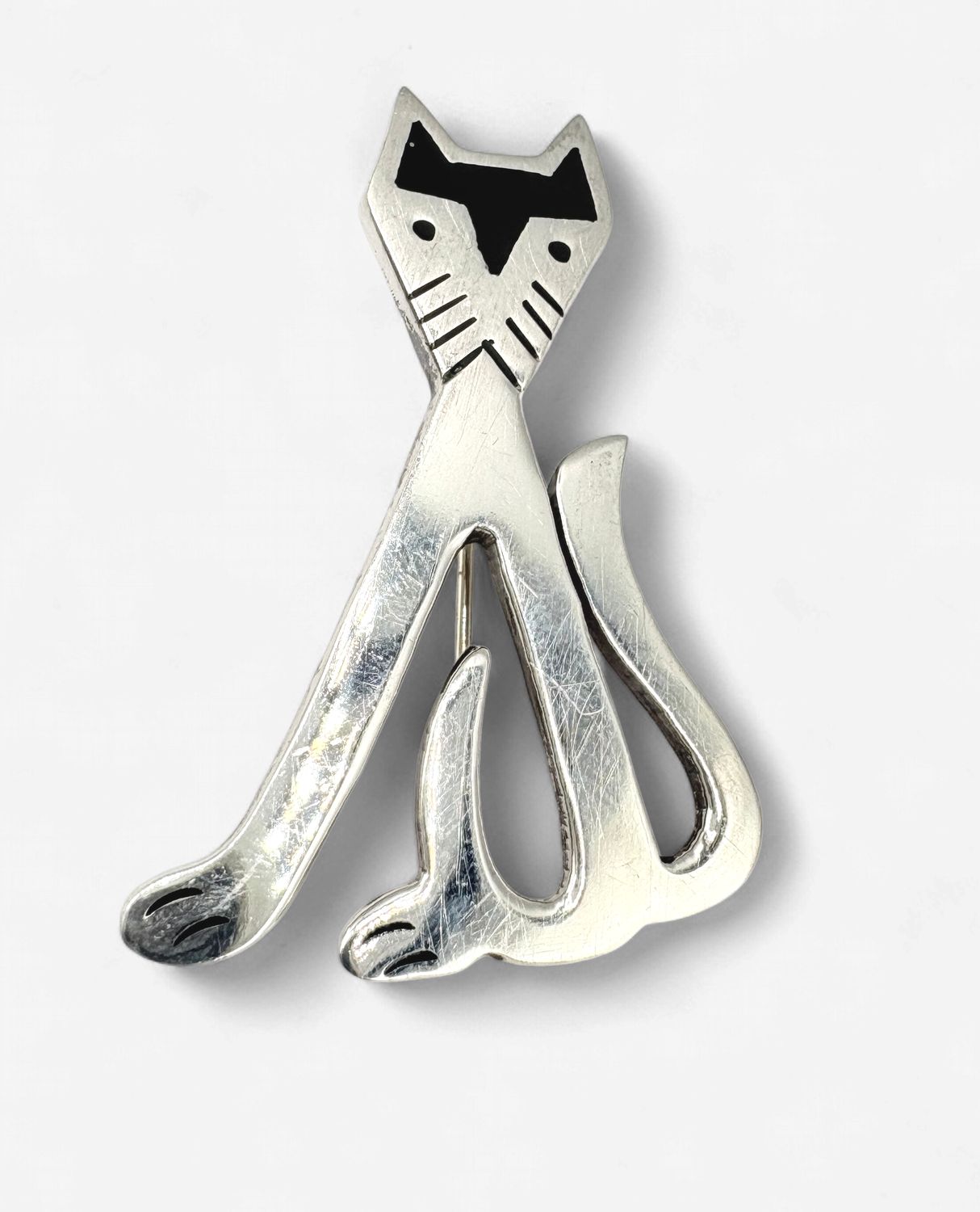 STERLING CAT BROACH/PIN WITH ENAMEL
