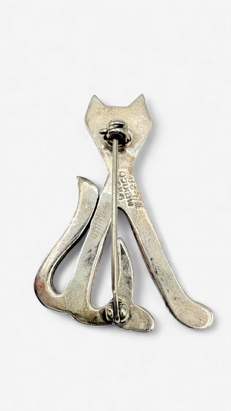 STERLING CAT BROACH/PIN WITH ENAMEL