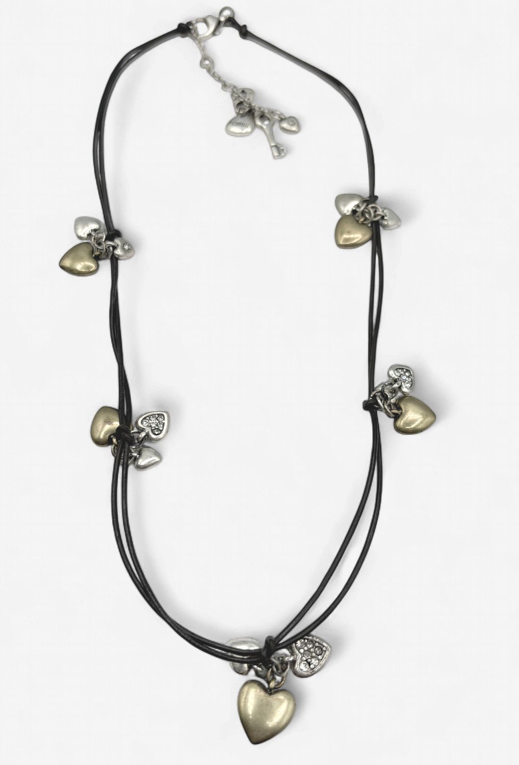 LEATHER BRASS HEART STATION NECKLACE BY FOSSIL