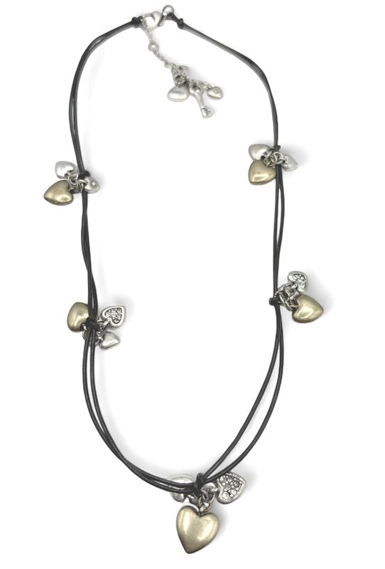 LEATHER BRASS HEART STATION NECKLACE BY FOSSIL