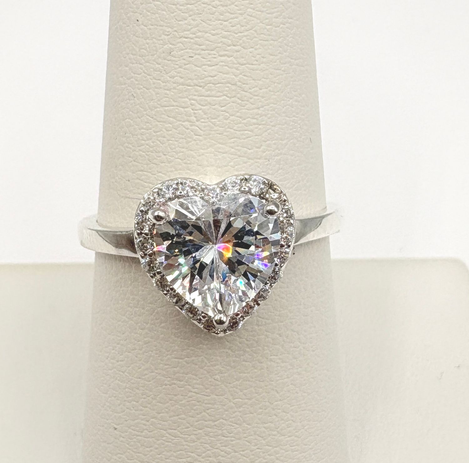 STERLING CZ HEART WITH HALO RING SIZE 8