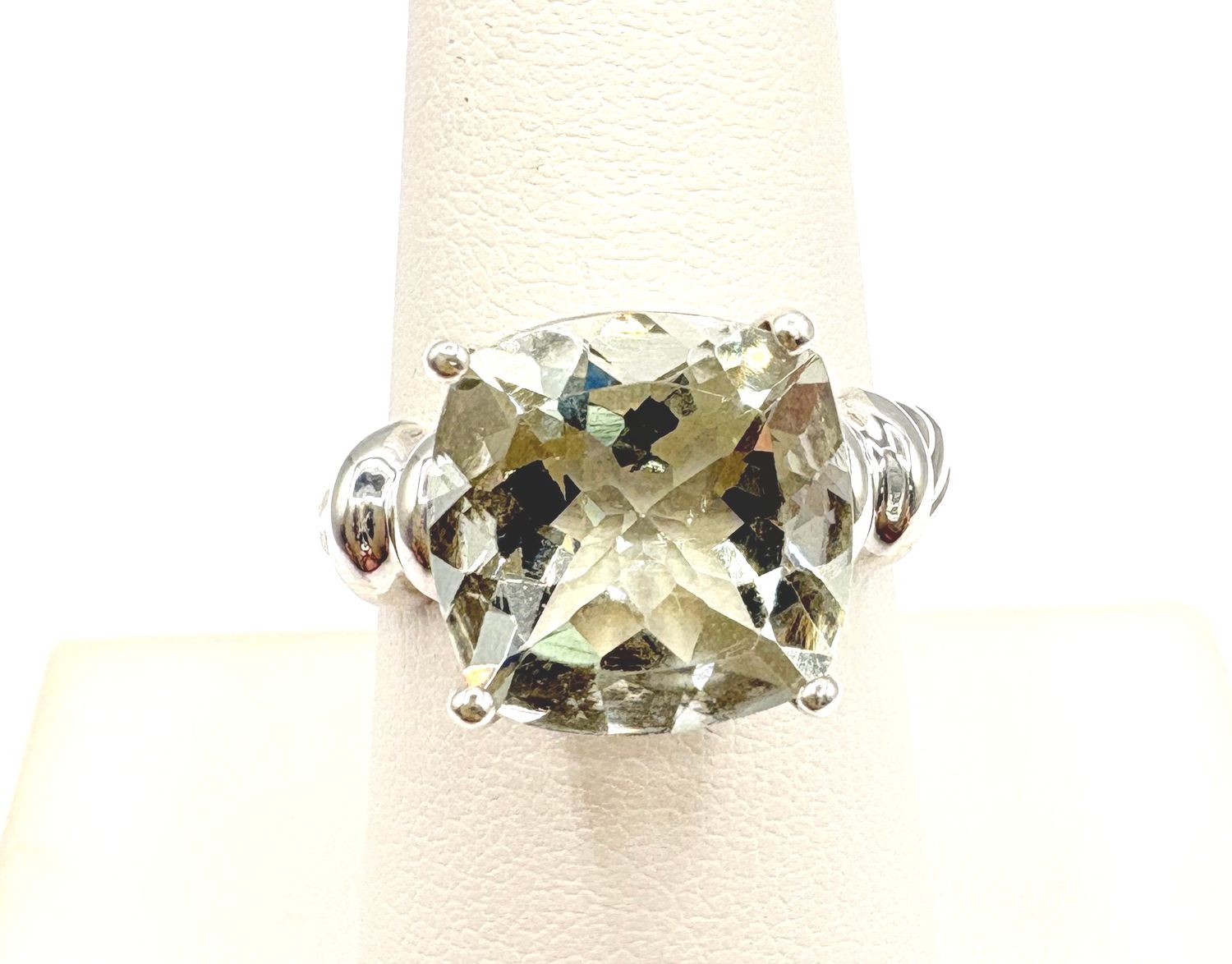 STERLING PRASIOLITE CUSHION CUT RING SIZE  8