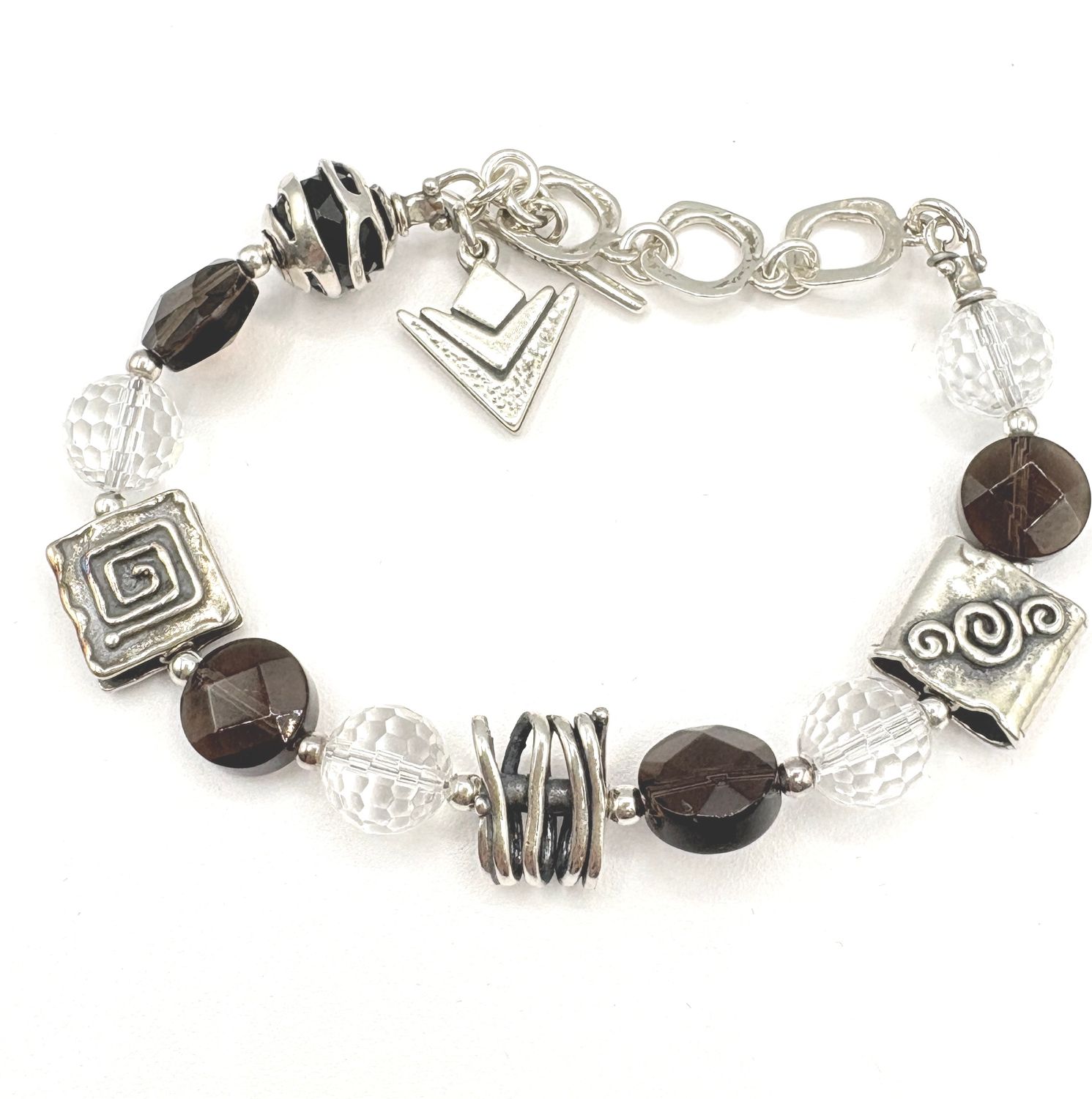 STERLING SILPADA SMOKEY QUARTZ &amp; QUARTZ TOGGLE BRACELET 8.5"