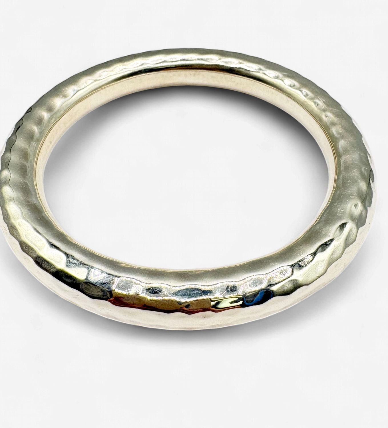 STERLING WIDE HAMMERED BANGLE BRACELET 9"