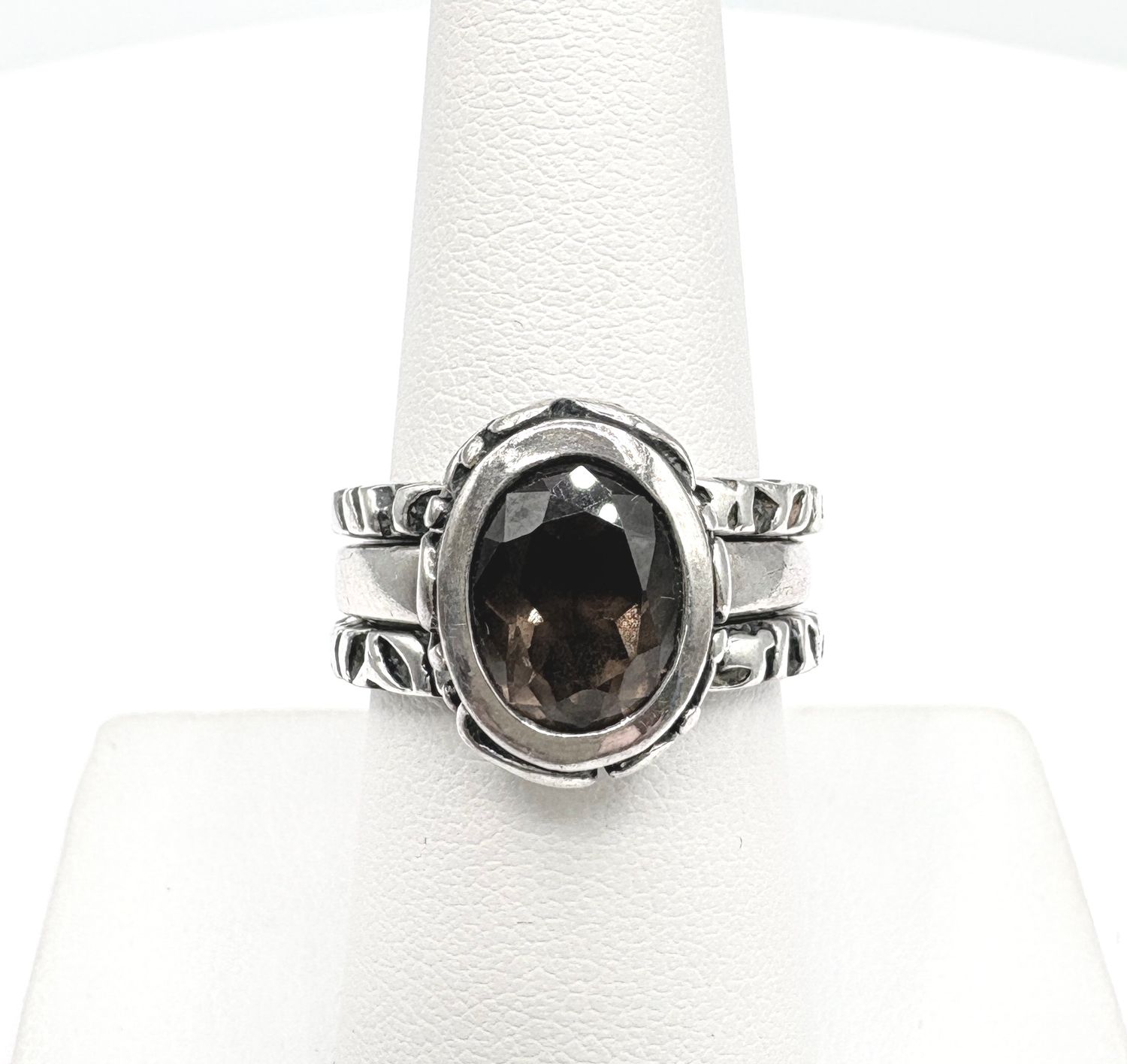 STERLING SMOKEY TOPAZ BAND SET BY SILPADA RING SIZE 8