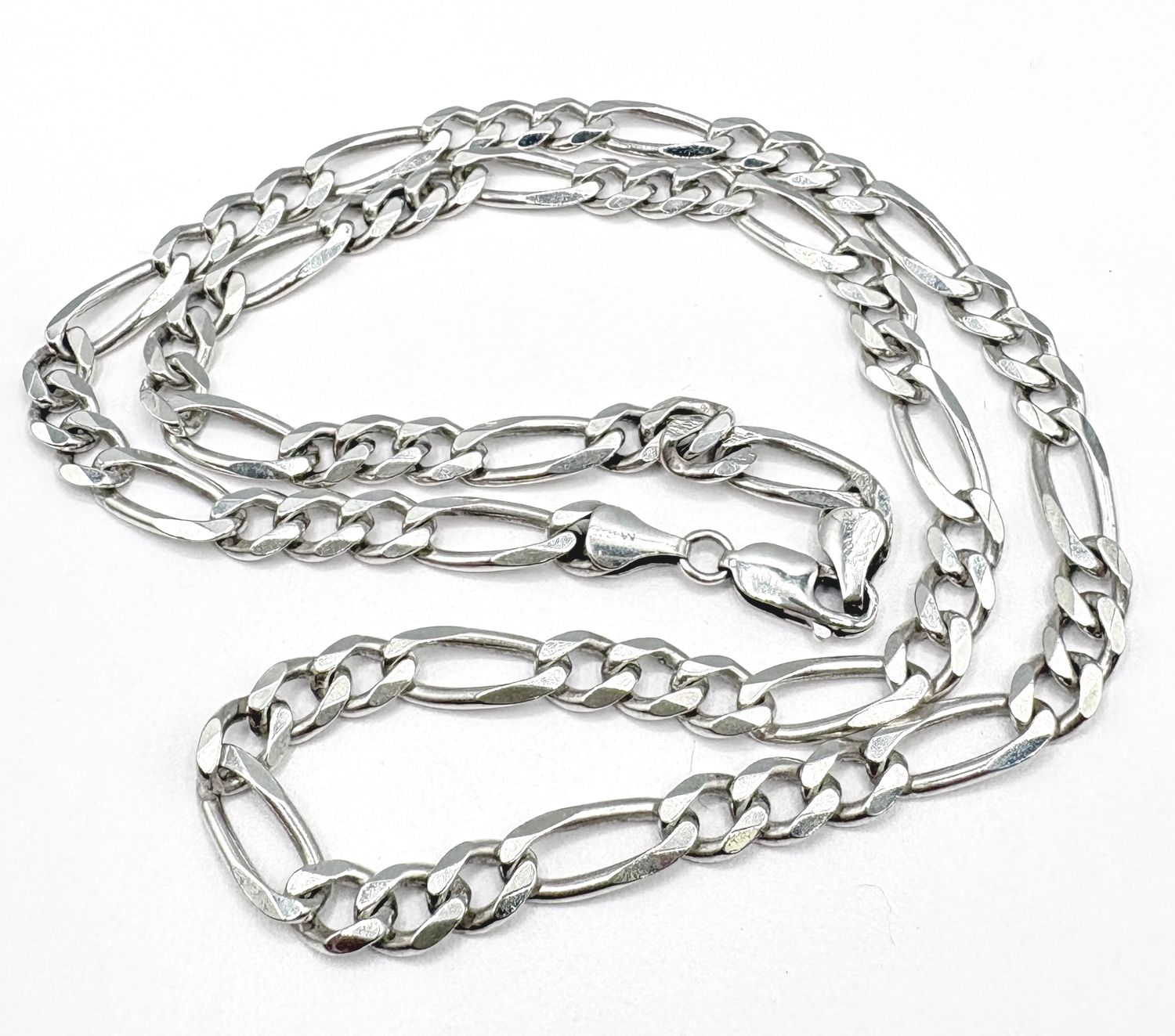 STERLING BRIGHT POLISHED FIGARO CHAIN 22"