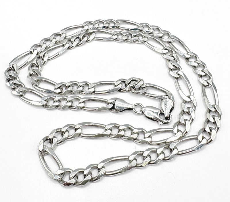 STERLING BRIGHT POLISHED FIGARO CHAIN 22"