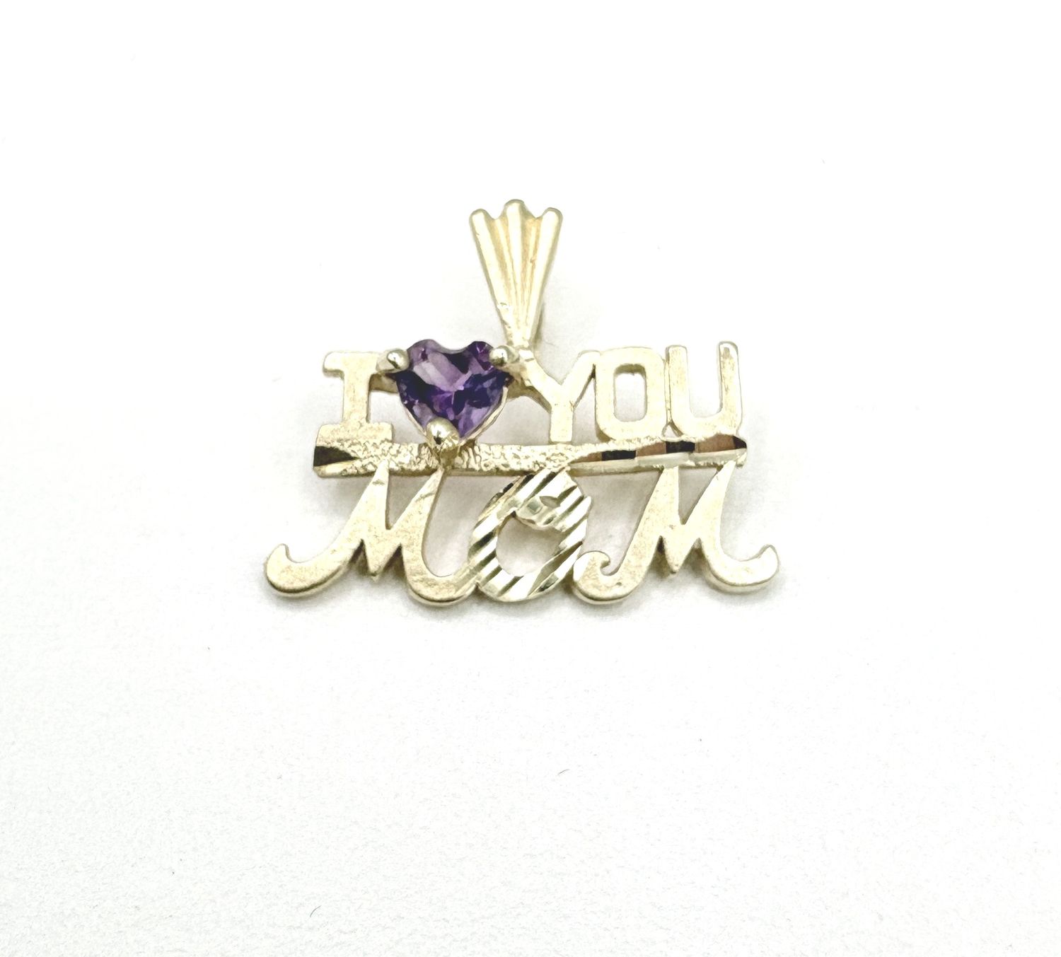 14KY AMETHYST "I LOVE YOU MOM" HEART PENDANT