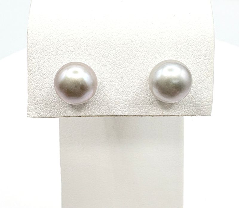 14KY 8MM GREY PEARL STUD EARRING