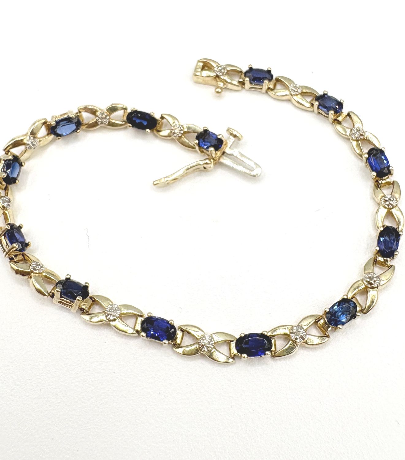 10KY OVAL SAPPHIRE &amp; DIAMOND BRACELET 7"