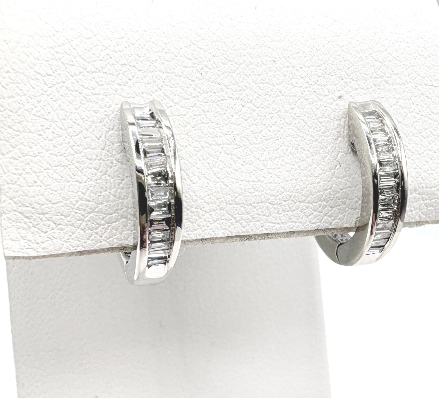 14KW APPROX .2CTW DIAMOND BAGUETTE HUGGIE EARRING