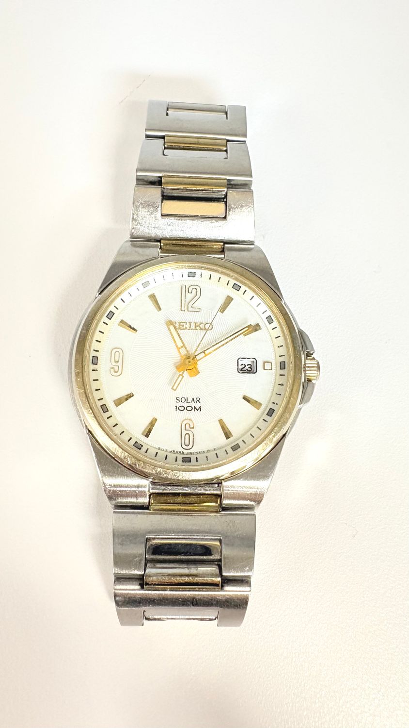 MEN'S SEIKO SOLAR TWO TONE WATCH WITH WHITE FACE
