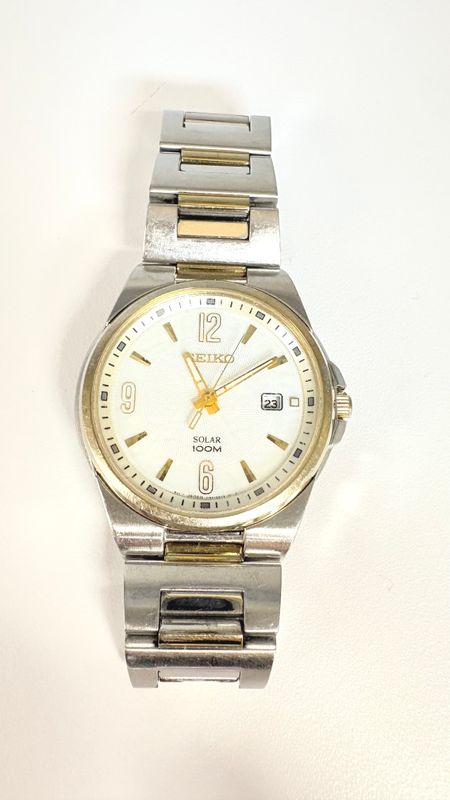 MEN'S SEIKO SOLAR TWO TONE WATCH WITH WHITE FACE