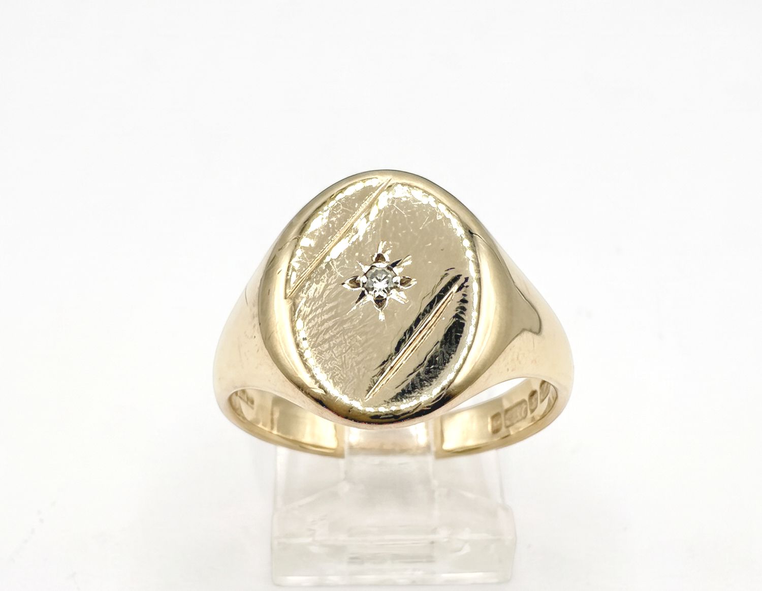 14KY UNISEX SIGNET RING WITH DIAMOND ACCENT RING SIZE 10