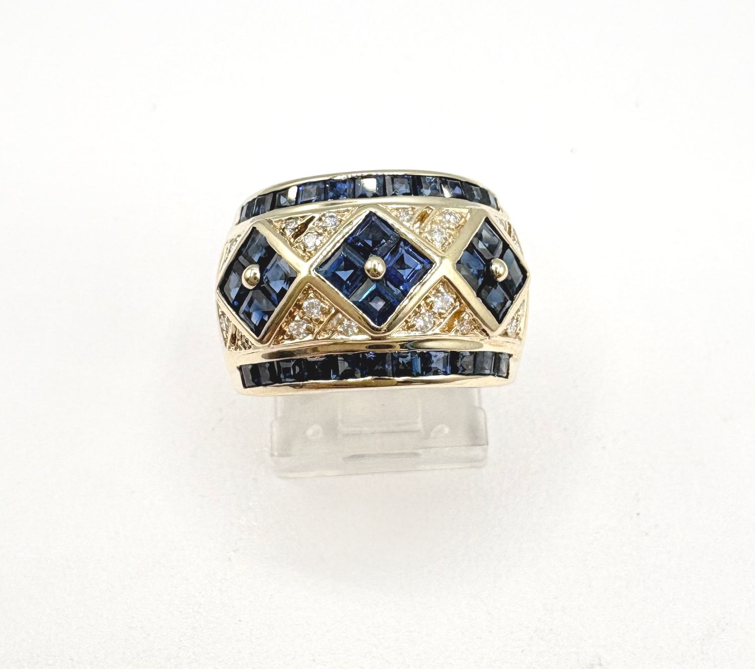 14K SAPPHIRE &amp; DIAMOND CLUSTER BAND RING SIZE 5.5