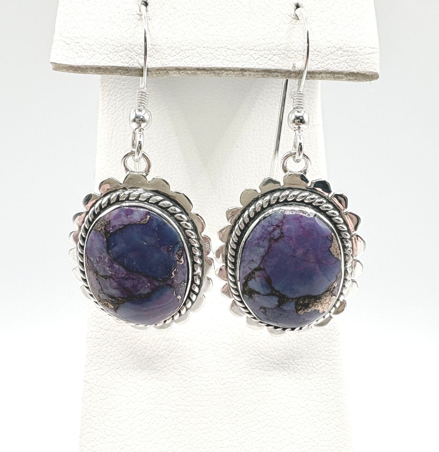 STERLING PURPLE COPPER INFUSED TURQUOISE DANGLE EARRING