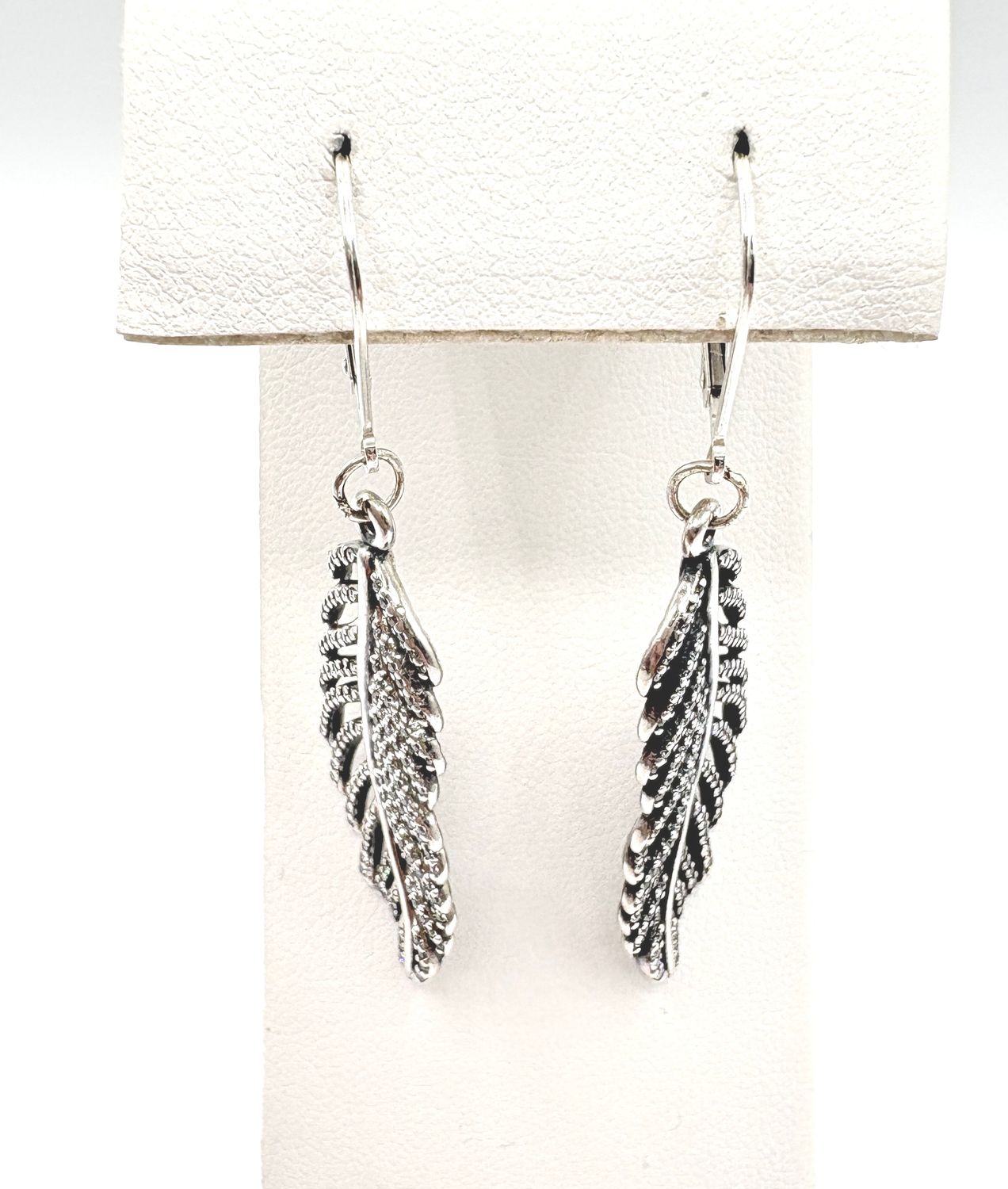 STERLING CZ FEATHER DANGLE EARRING